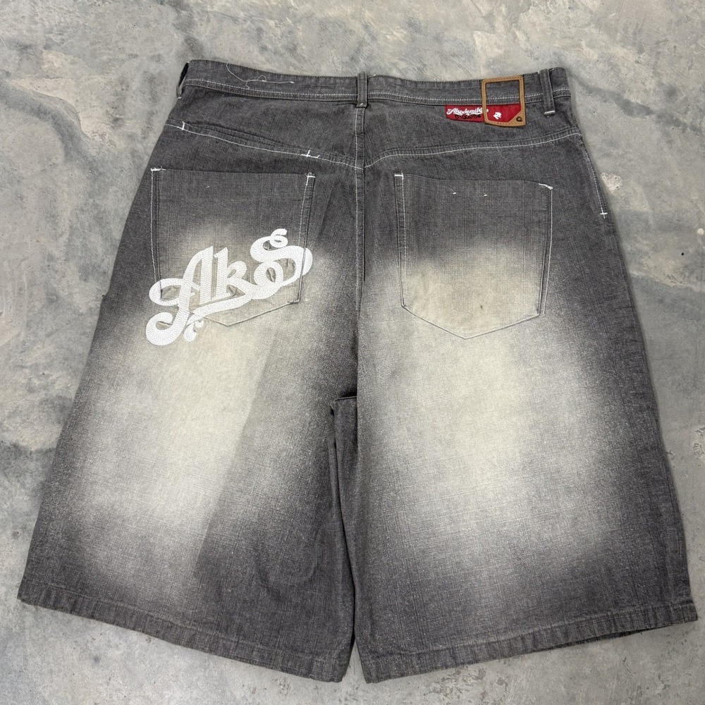 Akademiks Denim Shorts Mens 42 Grey Good Y2K Baggy Embroidered Logo AKS